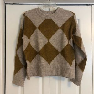 NWT Hem & Thread Argyle Beige/Tan and Ocher/Mustard Sweater, Size S